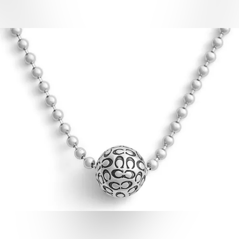 [Coach] rhodium signature quilted orb necklace